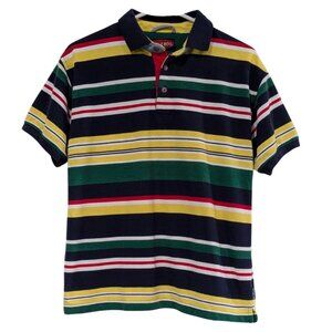 Bugle Boy Boys Striped Polo Shirt, Blue Multi, Large, Collared, Vintage 1990's